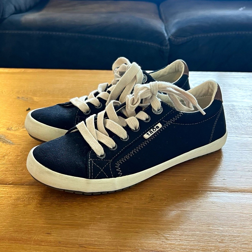 Taos Star Burst Women's 7 Black Canvas Lace Up Comfort Sneakers Shoes Casual